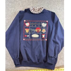 Vintage 90s Gopher Apple Graphic Pullover Sweatshirt Mens 2XL Blue Plaid Collar